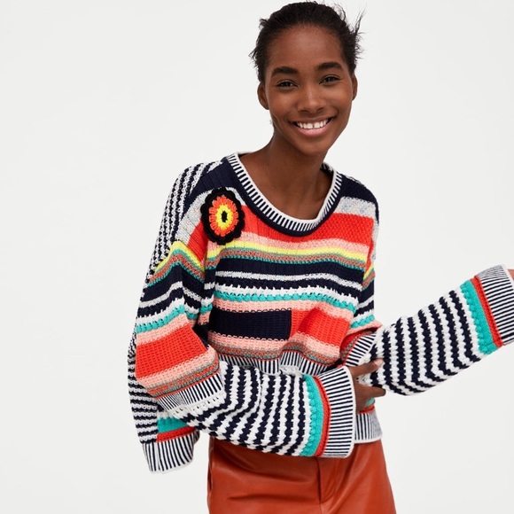 Zara Multicolored Crochet Sweater 